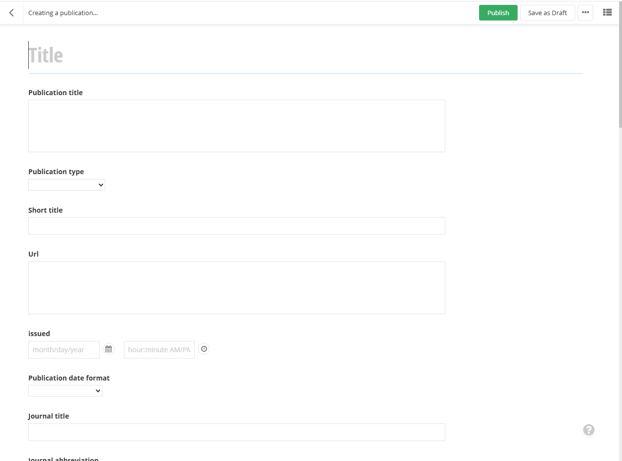 Publication create wizard screen