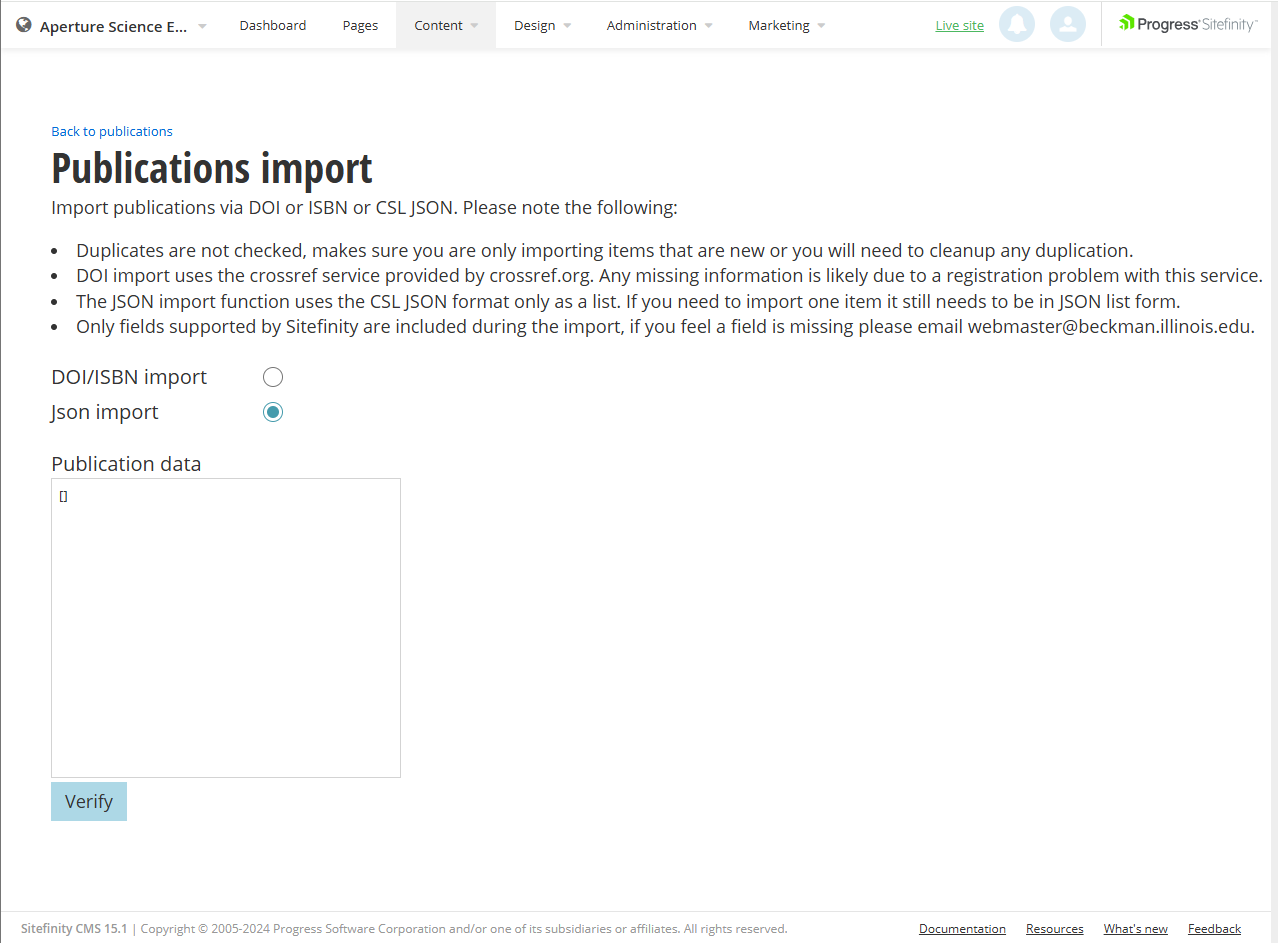 Publication import using CSL JSON screen