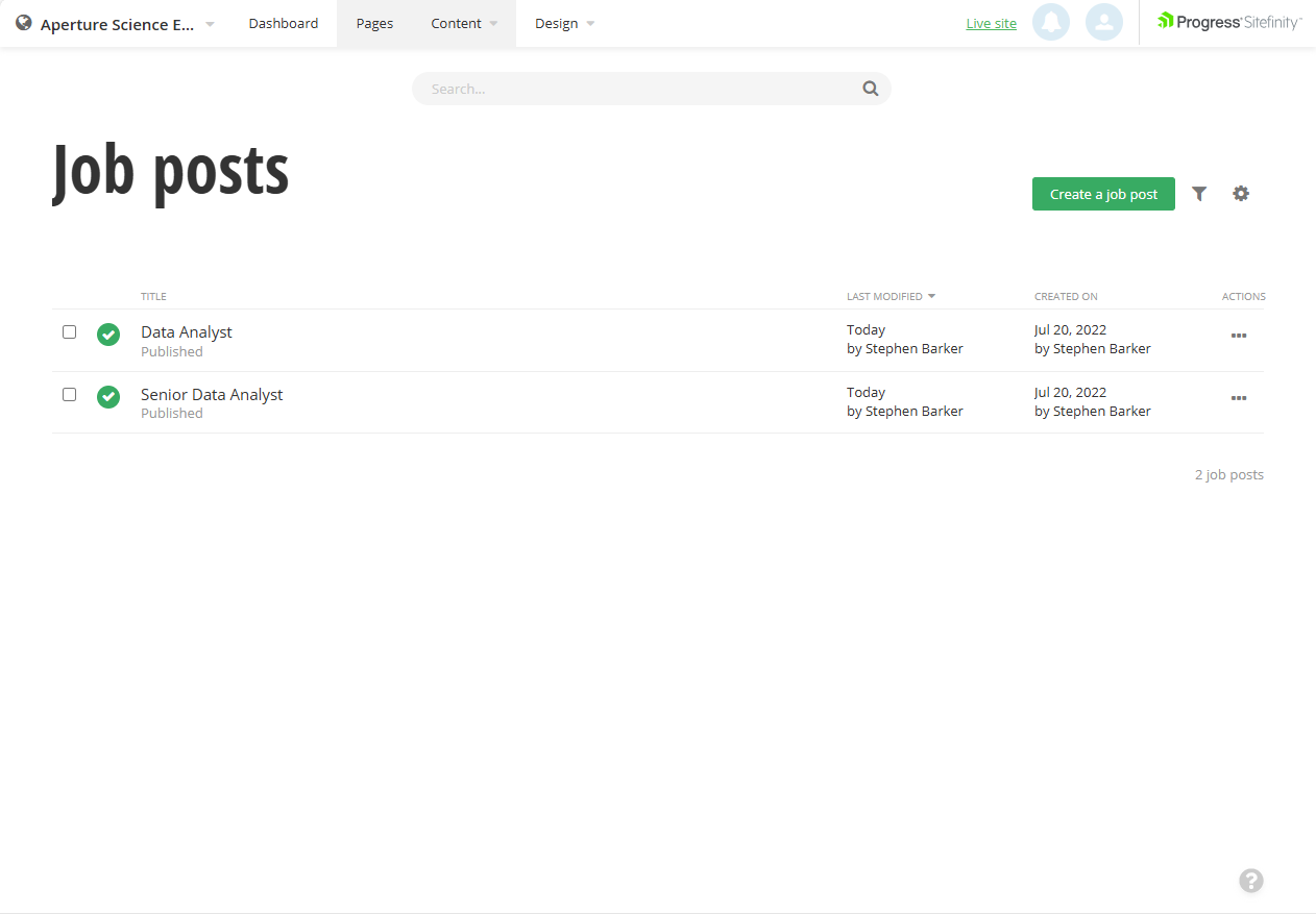Job post showing create button