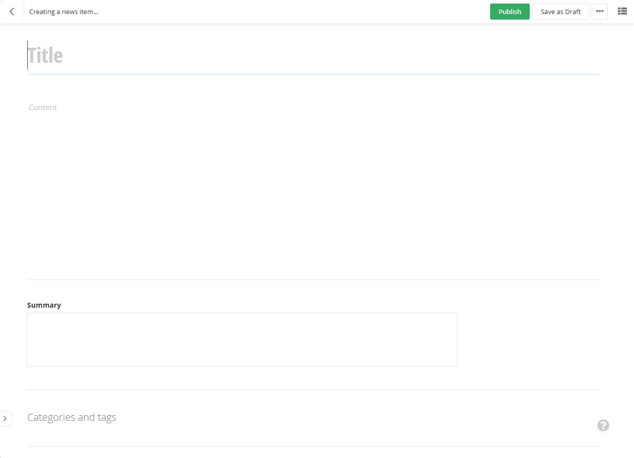 News item create screen