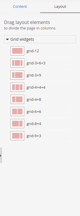 Page editor layouts menu
